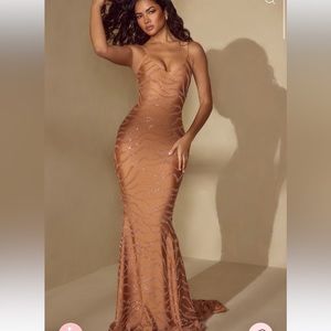 BLAIZE Embellished Maxi Dress in Caramel